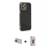 MARSİLYAN™- iPhone 13 Pro Max Kılıf Yankı Serisi - Siyah Bilvis 3D Cam Ekran Koruyucu + Rainbow Kamera Lens Koruma Cam - MR