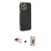 MARSİLYAN™- iPhone 13 Pro Max Kılıf Yankı Serisi - Siyah Bilvis 3D Cam Ekran Koruyucu + Pers Alüminyum Kamera Lens - KI