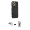 MARSİLYAN™- iPhone 13 Pro Max Kılıf Yankı Serisi - Siyah Bilvis 3D Cam Ekran Koruyucu + Pers Alüminyum Kamera Lens - GD