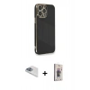 MARSİLYAN™- iPhone 13 Pro Max Kılıf Yankı Serisi - Siyah Bilvis 3D Cam Ekran Koruyucu + Pers Alüminyum Kamera Lens - SABE