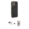 MARSİLYAN™- iPhone 13 Pro Max Kılıf Yankı Serisi - Siyah Bilvis 3D Cam Ekran Koruyucu + Pers Alüminyum Kamera Lens - GI