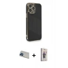 MARSİLYAN™- iPhone 13 Pro Max Kılıf Yankı Serisi - Siyah Bilvis 3D Cam Ekran Koruyucu + Rainbow Kamera Lens Koruma Cam - MI