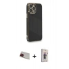 MARSİLYAN™- iPhone 13 Pro Max Kılıf Yankı Serisi - Siyah Bilvis 3D Cam Ekran Koruyucu + Rainbow Kamera Lens Koruma Cam - KI
