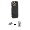 MARSİLYAN™- iPhone 13 Pro Max Kılıf Yankı Serisi - Siyah Bilvis 3D Cam Ekran Koruyucu + Renkli Kamera Lens Koruma Cam - SI