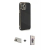 MARSİLYAN™- iPhone 13 Pro Max Kılıf Yankı Serisi - Siyah Bilvis 3D Cam Ekran Koruyucu + Rainbow Kamera Lens Koruma Cam - REGD