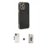 MARSİLYAN™- iPhone 13 Pro Max Kılıf Yankı Serisi - Siyah Bilvis 3D Cam Ekran Koruyucu + Shine Kamera Lens - GD