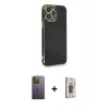 MARSİLYAN™- iPhone 13 Pro Max Kılıf Yankı Serisi - Siyah Bilvis 3D Cam Ekran Koruyucu + Neon Fosforlu Kamera Lens - YL