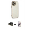 MARSİLYAN™- iPhone 13 Pro Max Kılıf Yankı Serisi - Siyah Bilvis 3D Mat Cam Ekran Koruyucu + Gold Raze Metal Kamera Lens