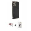 MARSİLYAN™- iPhone 13 Pro Max Kılıf Yankı Serisi - Siyah Bilvis 3D Mat Cam Ekran Koruyucu + Kırmızı Pers Alüminyum Kamera Lens