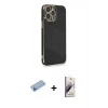 MARSİLYAN™- iPhone 13 Pro Max Kılıf Yankı Serisi - Siyah Bilvis 3D Mat Cam Ekran Koruyucu + Shine Kamera Lens Koruma Cam - MI