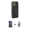 MARSİLYAN™- iPhone 13 Pro Max Kılıf Yankı Serisi - Siyah Bilvis 3D Mat Cam Ekran Koruyucu + Neon Fosforlu Kamera Lens - MI