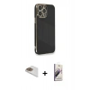 MARSİLYAN™- iPhone 13 Pro Max Kılıf Yankı Serisi - Siyah Bilvis 3D Mat Cam Ekran Koruyucu + Pers Alüminyum Kamera Lens - GD