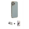MARSİLYAN™- iPhone 13 Pro Max Kılıf Yankı Serisi - Siyah Bilvis 3D Mat Cam Ekran Koruyucu + Rainbow Kamera Lens Koruma Cam - MR