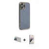 MARSİLYAN™- iPhone 13 Pro Max Kılıf Yankı Serisi - Siyah Bilvis 3D Mat Cam Ekran Koruyucu + Rainbow Kamera Lens Koruma Cam - MI