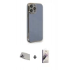 MARSİLYAN™- iPhone 13 Pro Max Kılıf Yankı Serisi - Siyah Bilvis 3D Mat Cam Ekran Koruyucu + Rainbow Kamera Lens Koruma Cam - MR