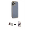 MARSİLYAN™- iPhone 13 Pro Max Kılıf Yankı Serisi - Siyah Bilvis 3D Mat Cam Ekran Koruyucu + Rainbow Kamera Lens Koruma Cam - KI