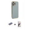 MARSİLYAN™- iPhone 13 Pro Max Kılıf Yankı Serisi - Siyah Bilvis 3D Mat Cam Ekran Koruyucu + Renkli Kamera Lens Koruma Cam - TU