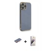 MARSİLYAN™- iPhone 13 Pro Max Kılıf Yankı Serisi - Siyah Bilvis 3D Mat Cam Ekran Koruyucu + Renkli Kamera Lens Koruma Cam - TU