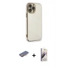 MARSİLYAN™- iPhone 13 Pro Max Kılıf Yankı Serisi - Siyah Bilvis 3D Mat Cam Ekran Koruyucu + Renkli Kamera Lens Koruma Cam - TU