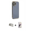 MARSİLYAN™- iPhone 13 Pro Max Kılıf Yankı Serisi - Siyah Bilvis 3D Mat Cam Ekran Koruyucu + Rose Gold Rainbow Kamera Lens Koruma Cam