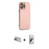 MARSİLYAN™- iPhone 13 Pro Max Kılıf Yankı Serisi - Siyah Bilvis 3D Mat Cam Ekran Koruyucu + Rose Gold Rainbow Kamera Lens Koruma Cam