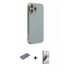 MARSİLYAN™- iPhone 13 Pro Max Kılıf Yankı Serisi - Siyah Bilvis 3D Mat Cam Ekran Koruyucu + Yeşil Renkli Kamera Lens Koruma Cam