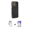 MARSİLYAN™- iPhone 13 Pro Max Kılıf Yankı Serisi - Siyah Bilvis 5in1 3D Magic Cam Ekran Koruyucu + Shine Kamera Lens - GD