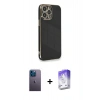 MARSİLYAN™- iPhone 13 Pro Max Kılıf Yankı Serisi - Siyah Bilvis 5in1 3D Magic Cam Ekran Koruyucu + Neon Fosforlu Kamera Lens - MI