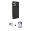 MARSİLYAN™- iPhone 13 Pro Max Kılıf Yankı Serisi - Siyah Bilvis 5in1 3D Magic Cam Ekran Koruyucu + Pers Alüminyum Kamera Lens - GI
