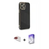 MARSİLYAN™- iPhone 13 Pro Max Kılıf Yankı Serisi - Siyah Bilvis 5in1 3D Magic Cam Ekran Koruyucu + Pers Alüminyum Kamera Lens - KI