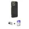 MARSİLYAN™- iPhone 13 Pro Max Kılıf Yankı Serisi - Siyah Bilvis 5in1 3D Magic Cam Ekran Koruyucu + Rainbow Kamera Lens Koruma Cam - KI