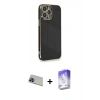 MARSİLYAN™- iPhone 13 Pro Max Kılıf Yankı Serisi - Siyah Bilvis 5in1 3D Magic Cam Ekran Koruyucu + Rainbow Kamera Lens Koruma Cam - MI