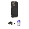 MARSİLYAN™- iPhone 13 Pro Max Kılıf Yankı Serisi - Siyah Bilvis 5in1 3D Magic Cam Ekran Koruyucu + Raze Metal Kamera Lens - GD