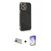 MARSİLYAN™- iPhone 13 Pro Max Kılıf Yankı Serisi - Siyah Bilvis 5in1 3D Magic Cam Ekran Koruyucu + Rainbow Kamera Lens Koruma Cam - REGD