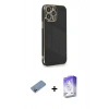 MARSİLYAN™- iPhone 13 Pro Max Kılıf Yankı Serisi - Siyah Bilvis 5in1 3D Magic Cam Ekran Koruyucu + Shine Kamera Lens Koruma Cam - PE