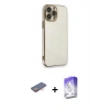 MARSİLYAN™- iPhone 13 Pro Max Kılıf Yankı Serisi - Siyah Bilvis 5in1 3D Magic Cam Ekran Koruyucu + Turuncu Renkli Kamera Lens Koruma Cam