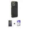 MARSİLYAN™- iPhone 13 Pro Max Kılıf Yankı Serisi - Siyah Bilvis 5in1 3D Magic Cam Ekran Koruyucu + Neon Fosforlu Kamera Lens - YL