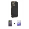 MARSİLYAN™- iPhone 13 Pro Max Kılıf Yankı Serisi - Siyah Bilvis 5in1 5D Magic Hayalet Cam Ekran Koruyucu + Neon Fosforlu Kamera Lens - YL