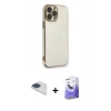 MARSİLYAN™- iPhone 13 Pro Max Kılıf Yankı Serisi - Siyah Bilvis 5in1 5D Magic Hayalet Cam Ekran Koruyucu + Lacivert Pers Alüminyum Kamera Lens