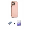 MARSİLYAN™- iPhone 13 Pro Max Kılıf Yankı Serisi - Siyah Bilvis 5in1 5D Magic Hayalet Cam Ekran Koruyucu + Pembe Shine Kamera Lens Koruma Cam