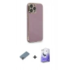 MARSİLYAN™- iPhone 13 Pro Max Kılıf Yankı Serisi - Siyah Bilvis 5in1 5D Magic Hayalet Cam Ekran Koruyucu + Mor Metal Kamera Lens Koruma Cam