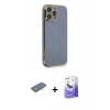MARSİLYAN™- iPhone 13 Pro Max Kılıf Yankı Serisi - Siyah Bilvis 5in1 5D Magic Hayalet Cam Ekran Koruyucu + Mavi Renkli Kamera Lens Koruma Cam