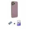 MARSİLYAN™- iPhone 13 Pro Max Kılıf Yankı Serisi - Siyah Bilvis 5in1 5D Magic Hayalet Cam Ekran Koruyucu + Pembe Shine Kamera Lens Koruma Cam