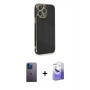 MARSİLYAN™- iPhone 13 Pro Max Kılıf Yankı Serisi - Siyah Bilvis 5in1 5D Magic Hayalet Cam Ekran Koruyucu + Neon Fosforlu Kamera Lens - MI