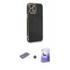 MARSİLYAN™- iPhone 13 Pro Max Kılıf Yankı Serisi - Siyah Bilvis 5in1 5D Magic Hayalet Cam Ekran Koruyucu + Renkli Kamera Lens Koruma Cam - SI