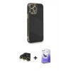 MARSİLYAN™- iPhone 13 Pro Max Kılıf Yankı Serisi - Siyah Bilvis 5in1 5D Magic Hayalet Cam Ekran Koruyucu + Raze Metal Kamera Lens - GD