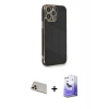 MARSİLYAN™- iPhone 13 Pro Max Kılıf Yankı Serisi - Siyah Bilvis 5in1 5D Magic Hayalet Cam Ekran Koruyucu + Rainbow Kamera Lens Koruma Cam - REGD