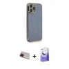 MARSİLYAN™- iPhone 13 Pro Max Kılıf Yankı Serisi - Siyah Bilvis 5in1 5D Magic Hayalet Cam Ekran Koruyucu + Rainbow Kamera Lens Koruma Cam - KI