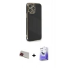 MARSİLYAN™- iPhone 13 Pro Max Kılıf Yankı Serisi - Siyah Bilvis 5in1 5D Magic Hayalet Cam Ekran Koruyucu + Rainbow Kamera Lens Koruma Cam - KI