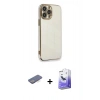 MARSİLYAN™- iPhone 13 Pro Max Kılıf Yankı Serisi - Siyah Bilvis 5in1 5D Magic Hayalet Cam Ekran Koruyucu + Mavi Renkli Kamera Lens Koruma Cam